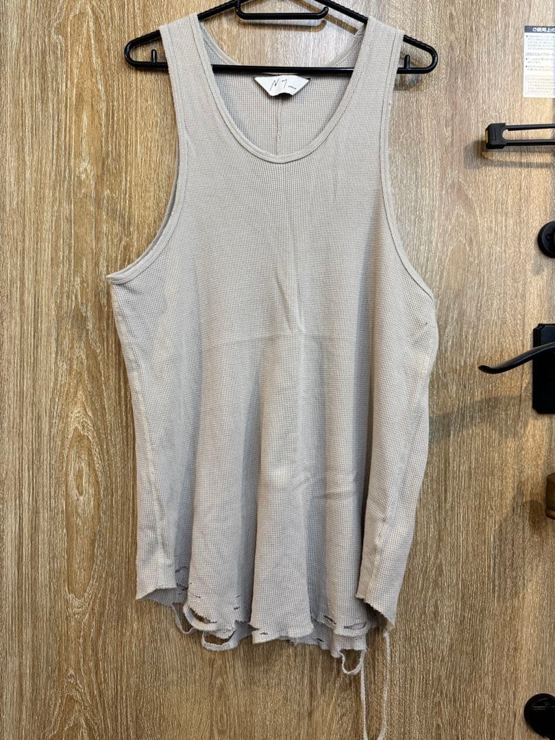トップス ancellm damage waffle tank top