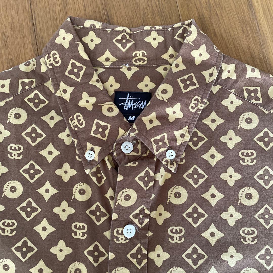 Old Stussy ボタンダウンシャツ 茶系 Mサイズ(大きめ)