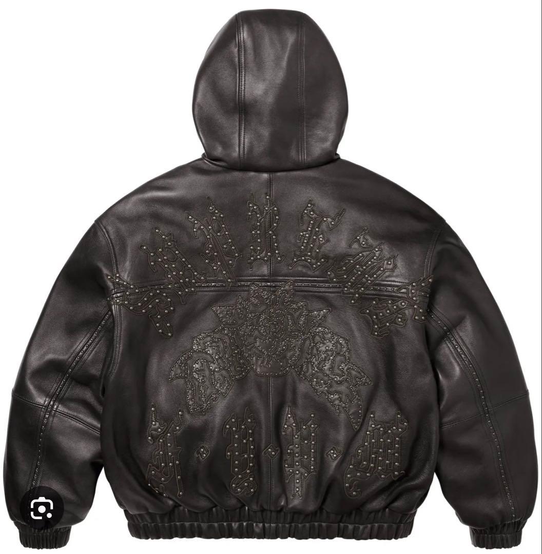 タグ有supreme Studded Hooded Leather Jacket