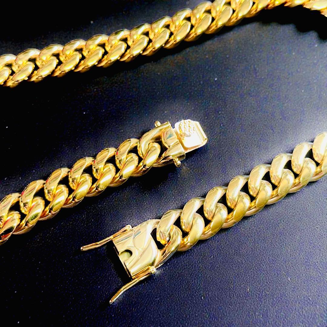 喜平ネックレス 50cm 幅14mm 18K刻印 ステンレス ゴールドチェーン