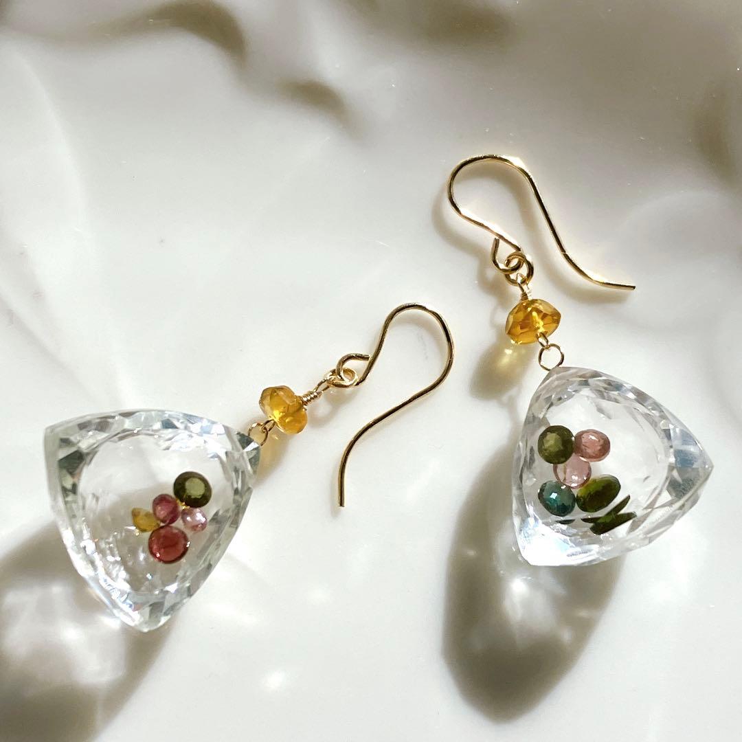 マルモ◆一点物✧水晶×マルチカラートルマリン ジュエリーボックスピアス