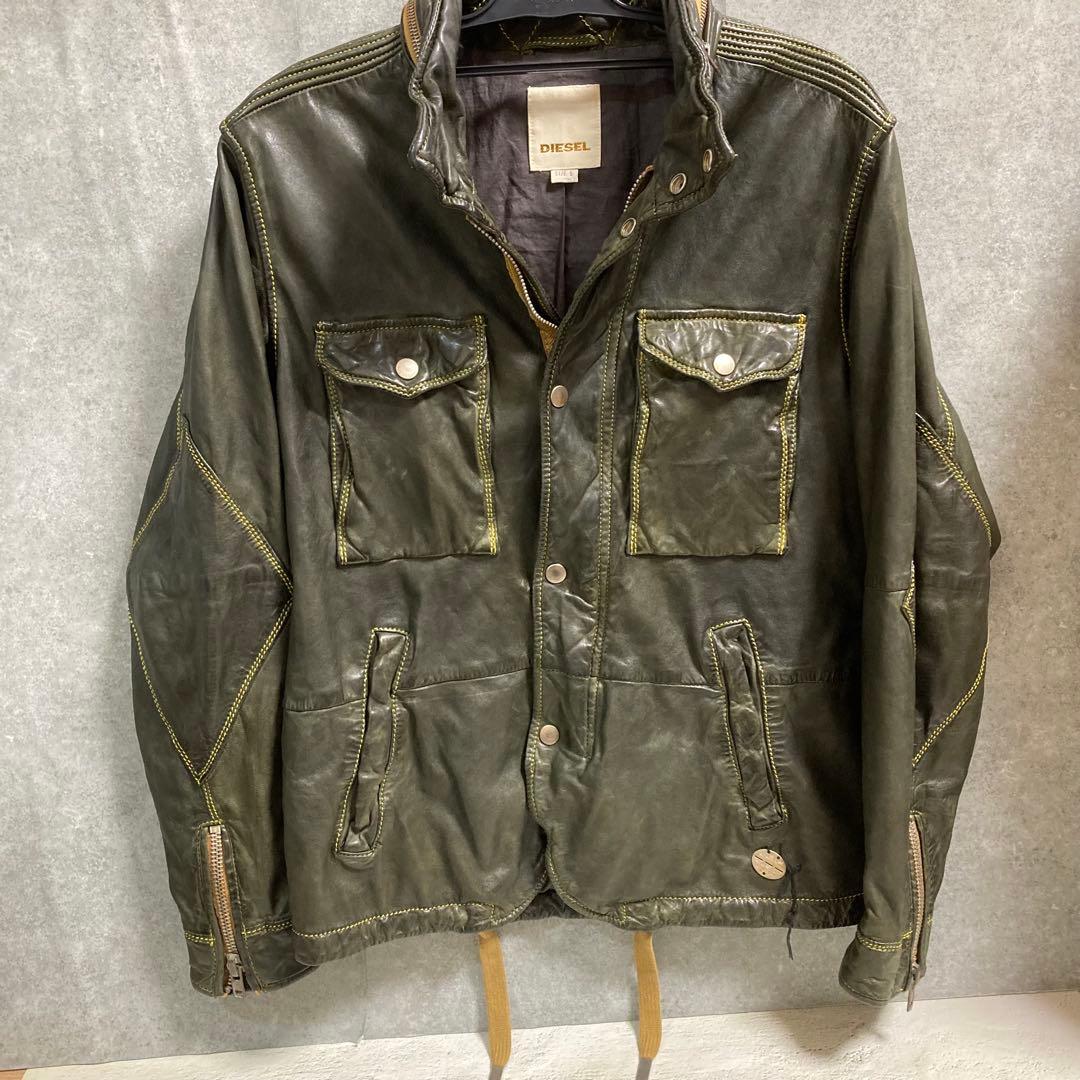 DIESEL ディーゼル 羊革 ラムレザー ライダースジャケット カーキ