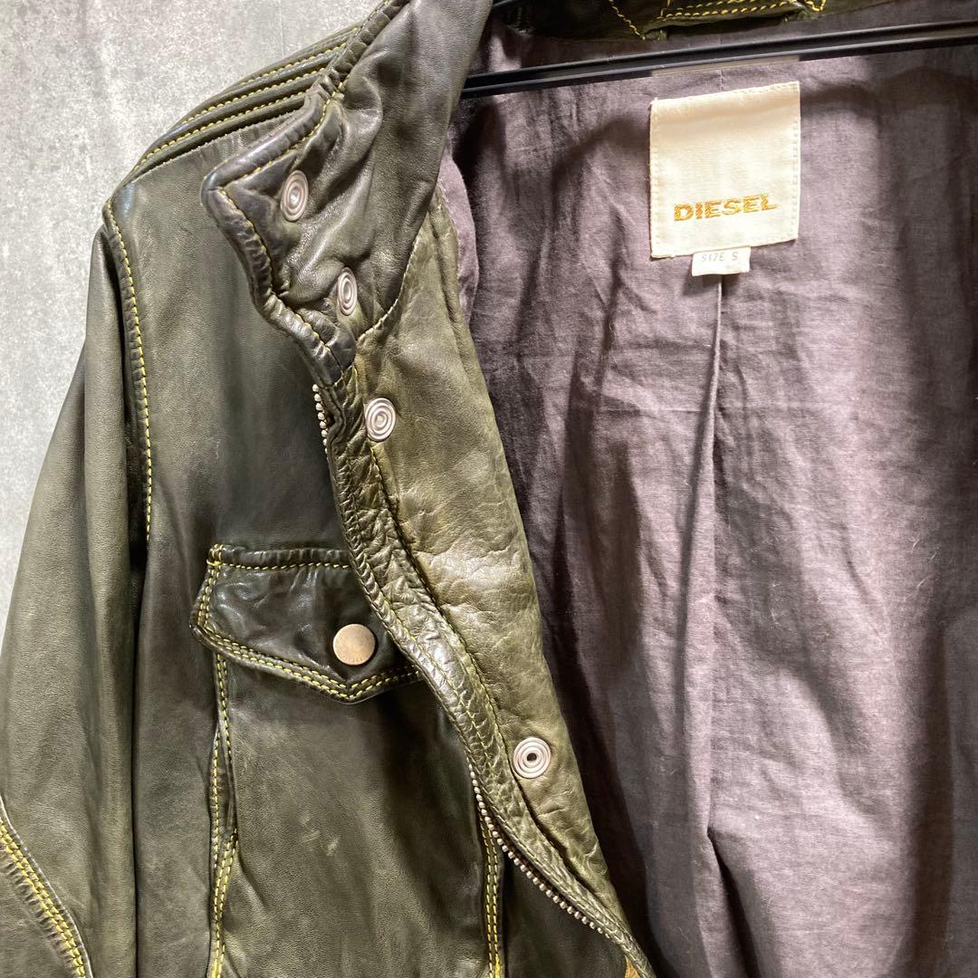 DIESEL ディーゼル 羊革 ラムレザー ライダースジャケット カーキ