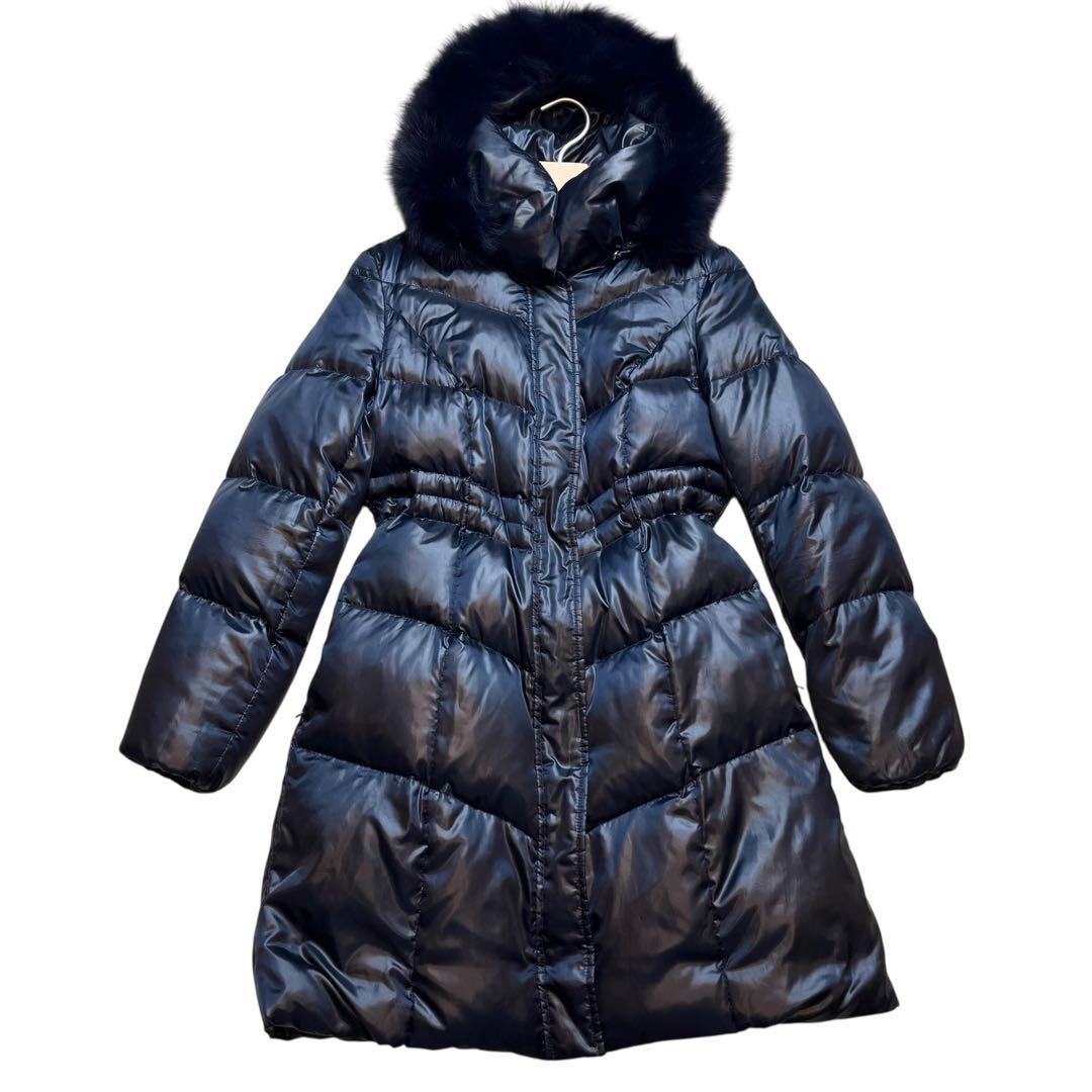 40 ブルーフォックス ファー ダウンコート Aライン フレア インディヴィ 紺