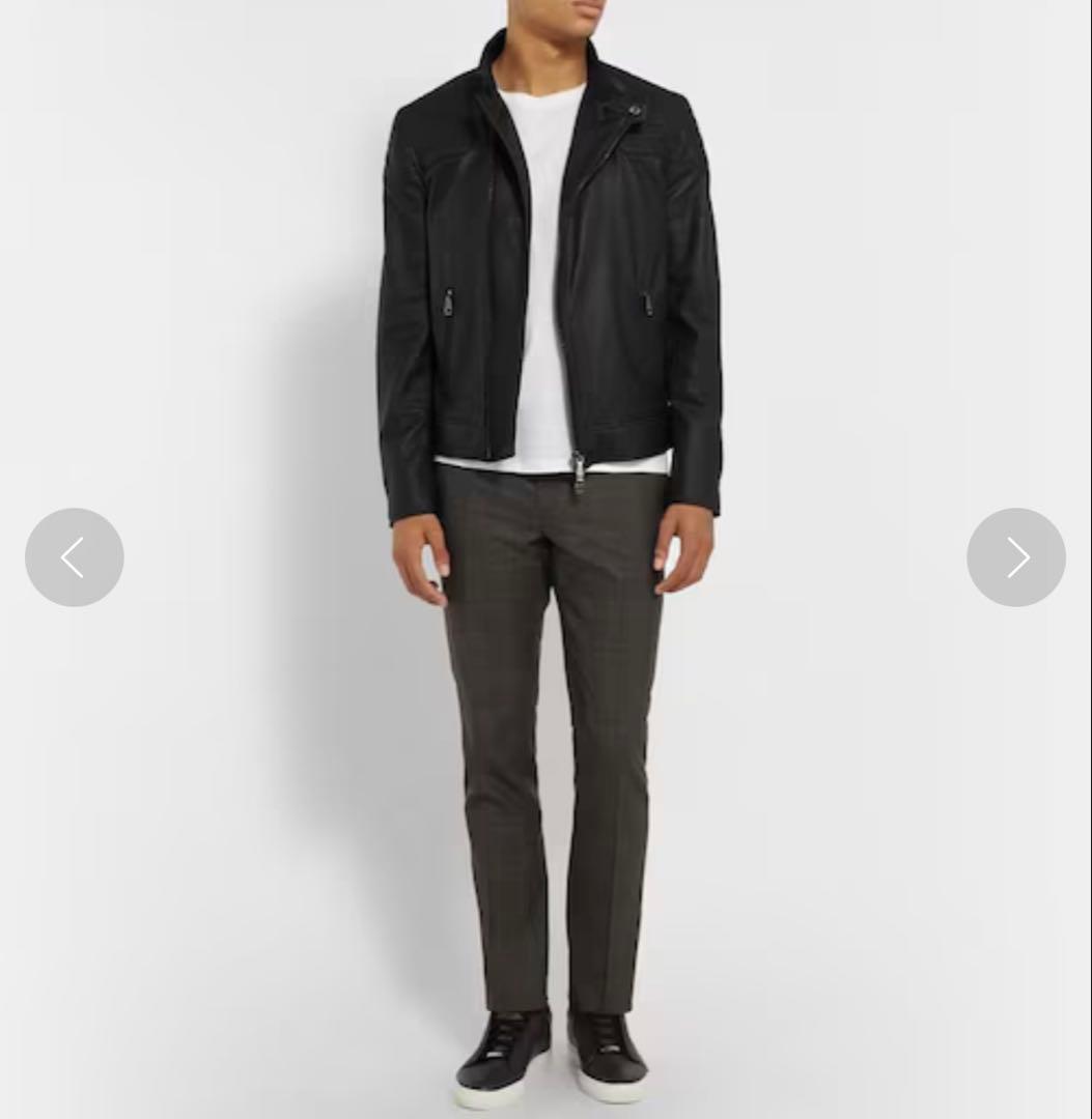 極美品 Brioni バイカーブルゾン レザージャケット 56サイズ ネイビー