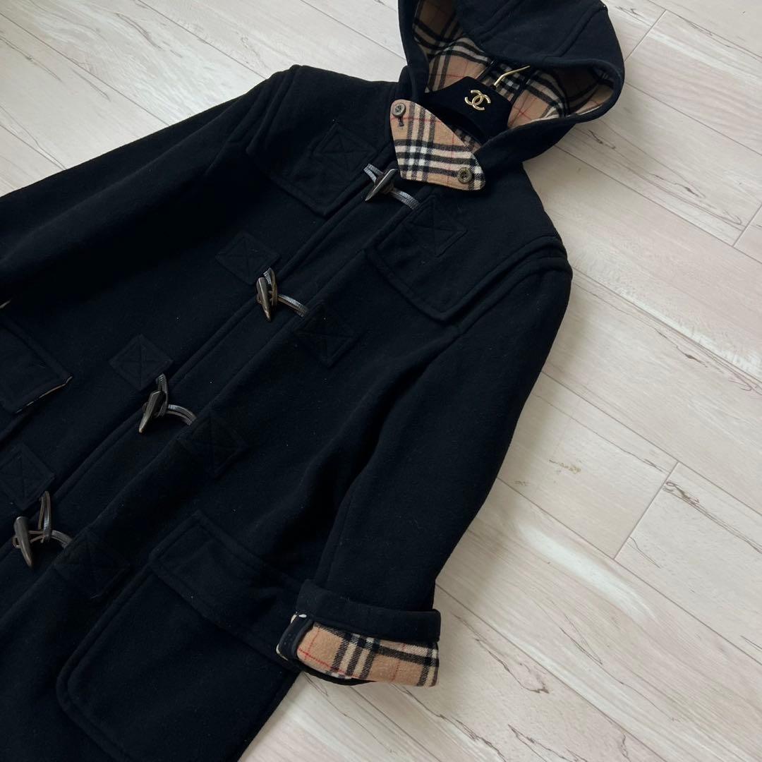 バーバリーズブルーレーベル　ロングダッフルコート　ノバチェック　ダブルフェイス