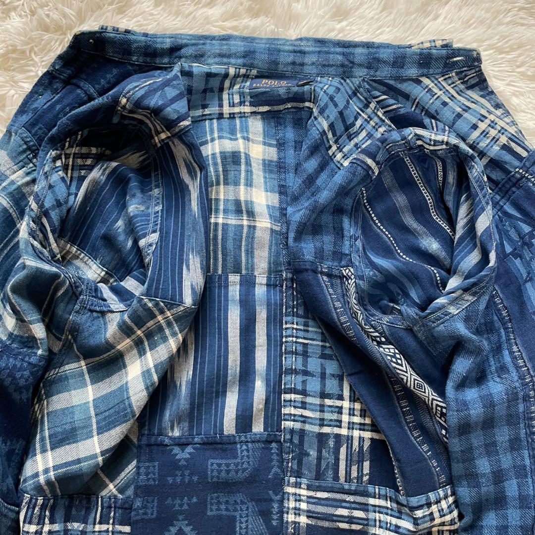 希少 ポロ ラルフローレン パッチワーク シャツ M インディゴ　ブルー 長袖