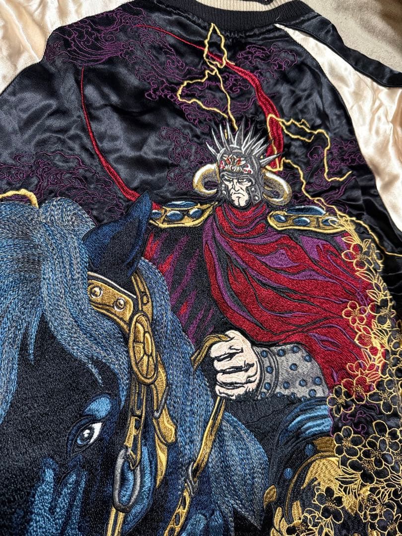 美品 ２面用 絡繰魂 騎手 馬 日本限定 スカジャン vintage レーヨン