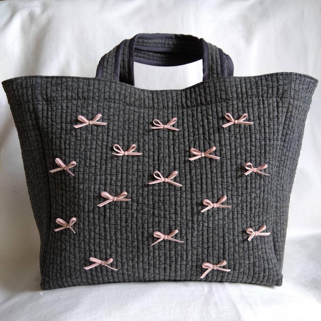 マグネット 底板☆ピクニックトート☆ ダークグレー ベルベットリボン ヌビバッグ