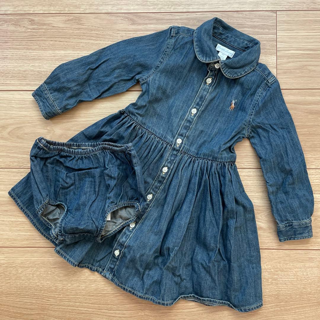 【新品】ラルフローレン　デニムワンピース パンツ付　18Ｍ　ベビー85㎝