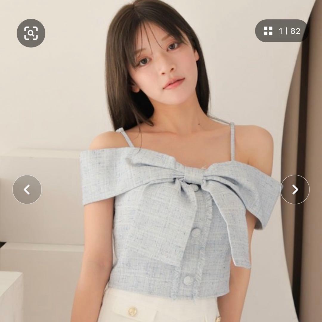 ツイードリボンオフショルトップス