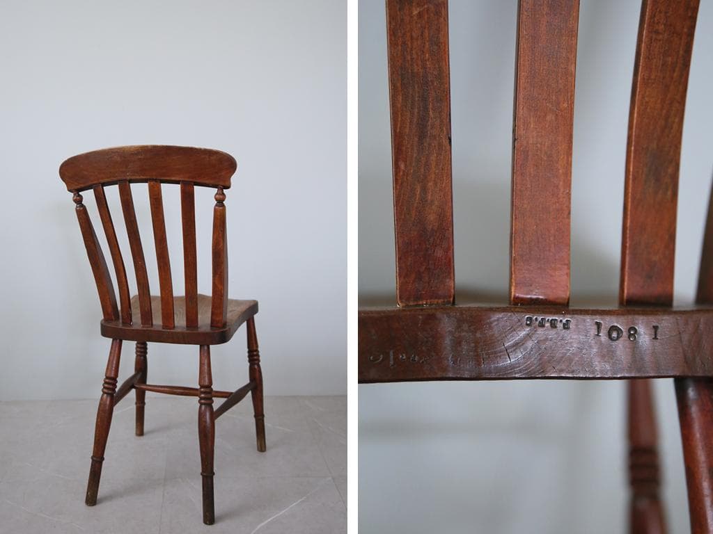 英国アンティーク木製キッチンチェア/ダイニングイス椅子/飾り棚(89-227-1