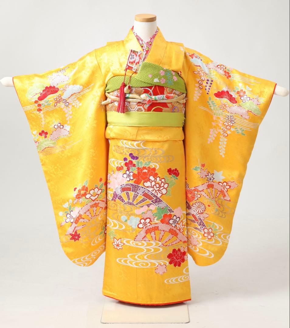 【年始特大セール】七五三 7歳着物 山吹色 正絹 千總【美品】