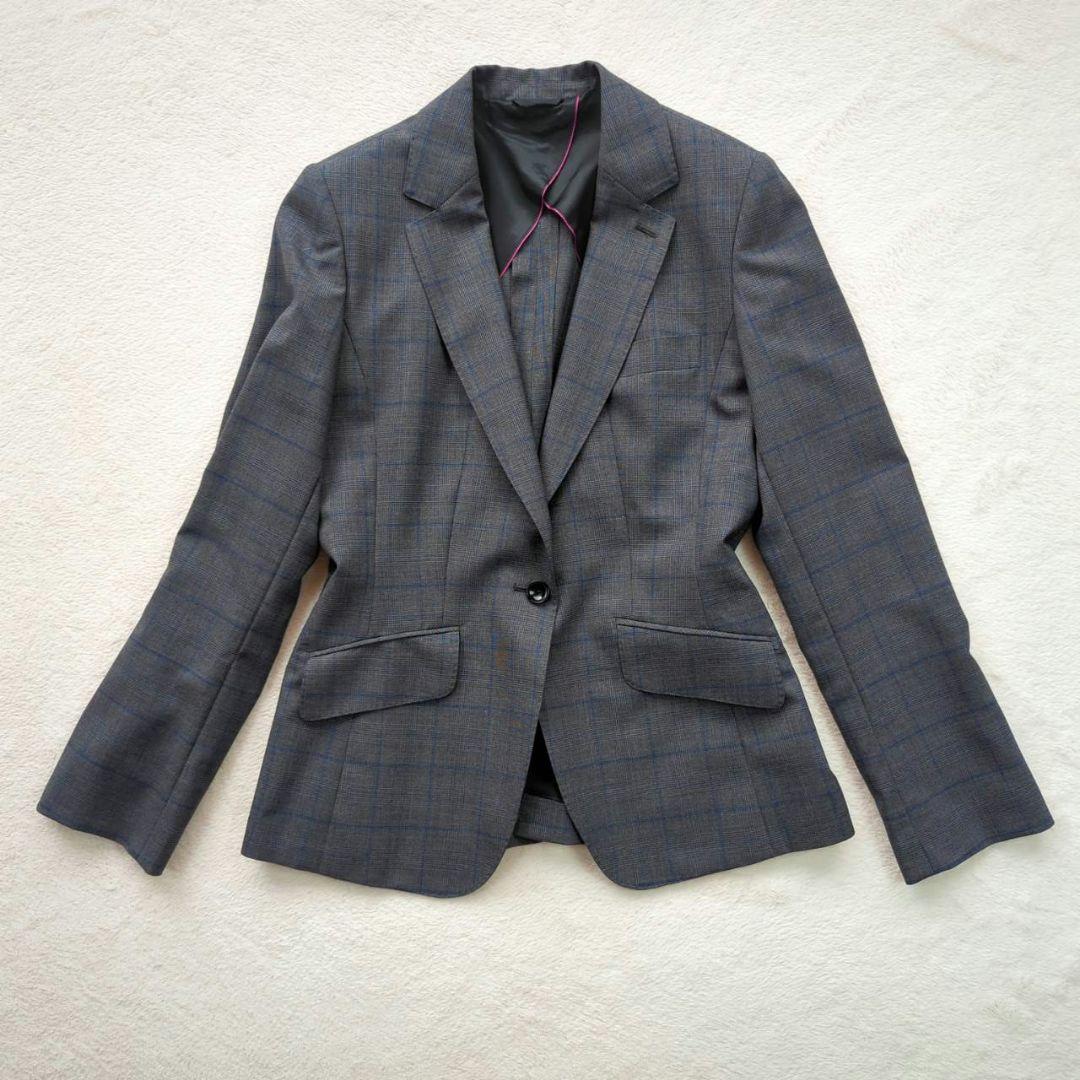 美品☆ HILTON Super 110 グレー チェック柄 パンツスーツ L