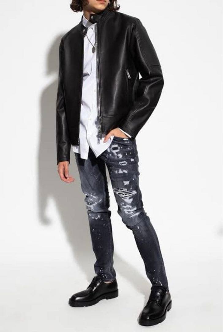 DSQUARED2 ラムレザー シングルライダースジャケット 42