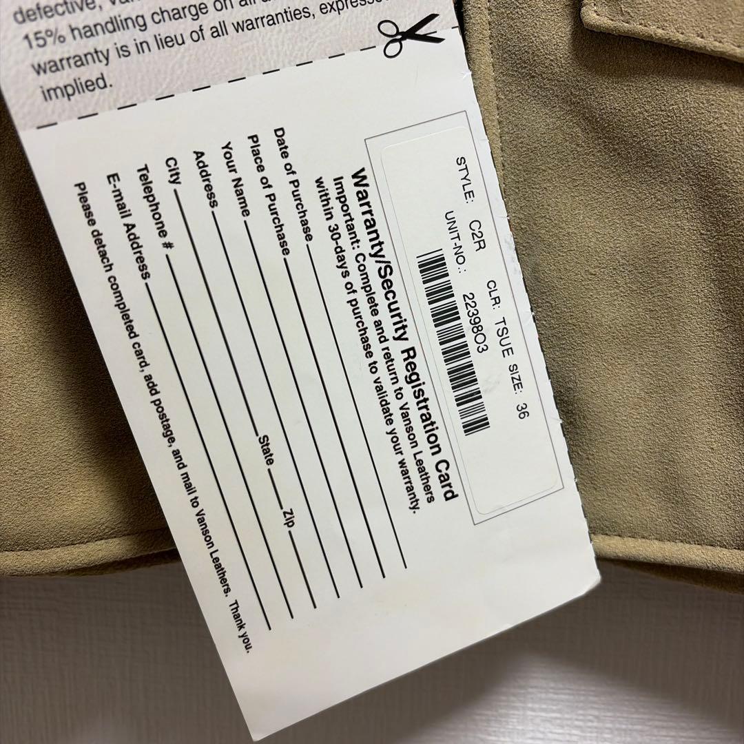 未使用バンソン vanson C2R 36ベージュスエードライダースカスタム