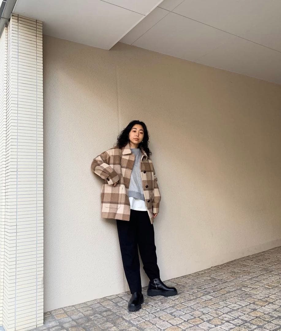 WOOLチェックMIDIUMコート