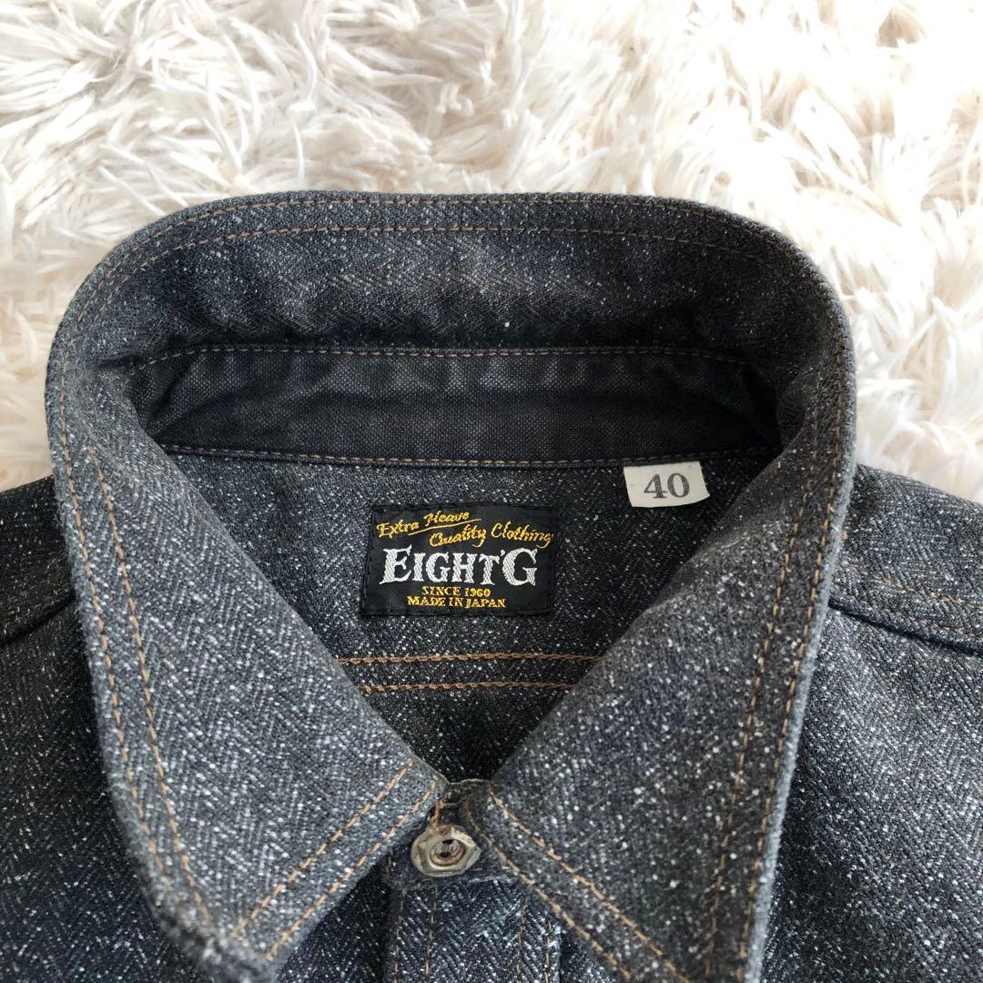 Eight g エイトジー　デニムシャツ　40　ブラック　ブルー