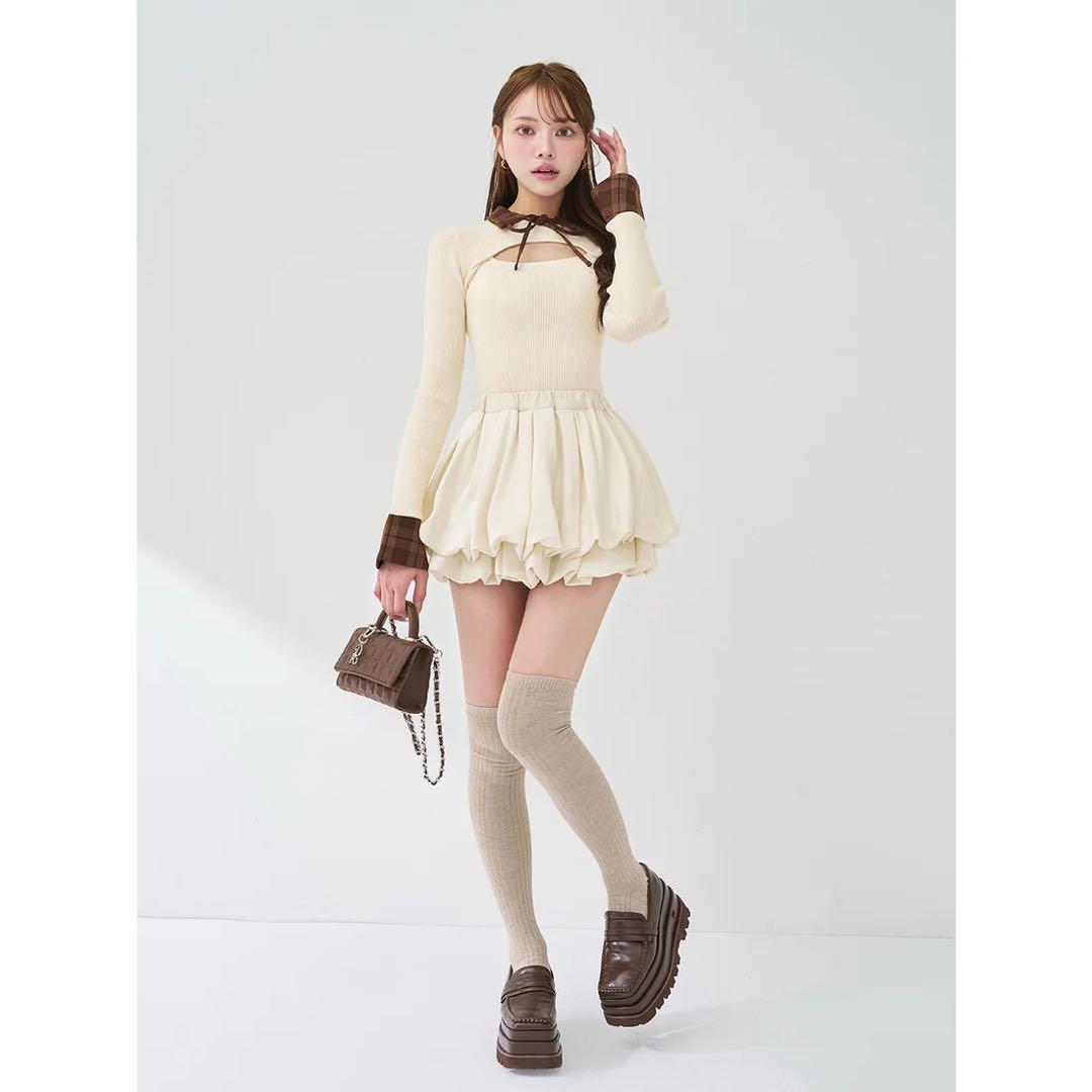 新品タグ付 ダーリッチ ビジューフレアバルーンミニドレス フリー ブラック