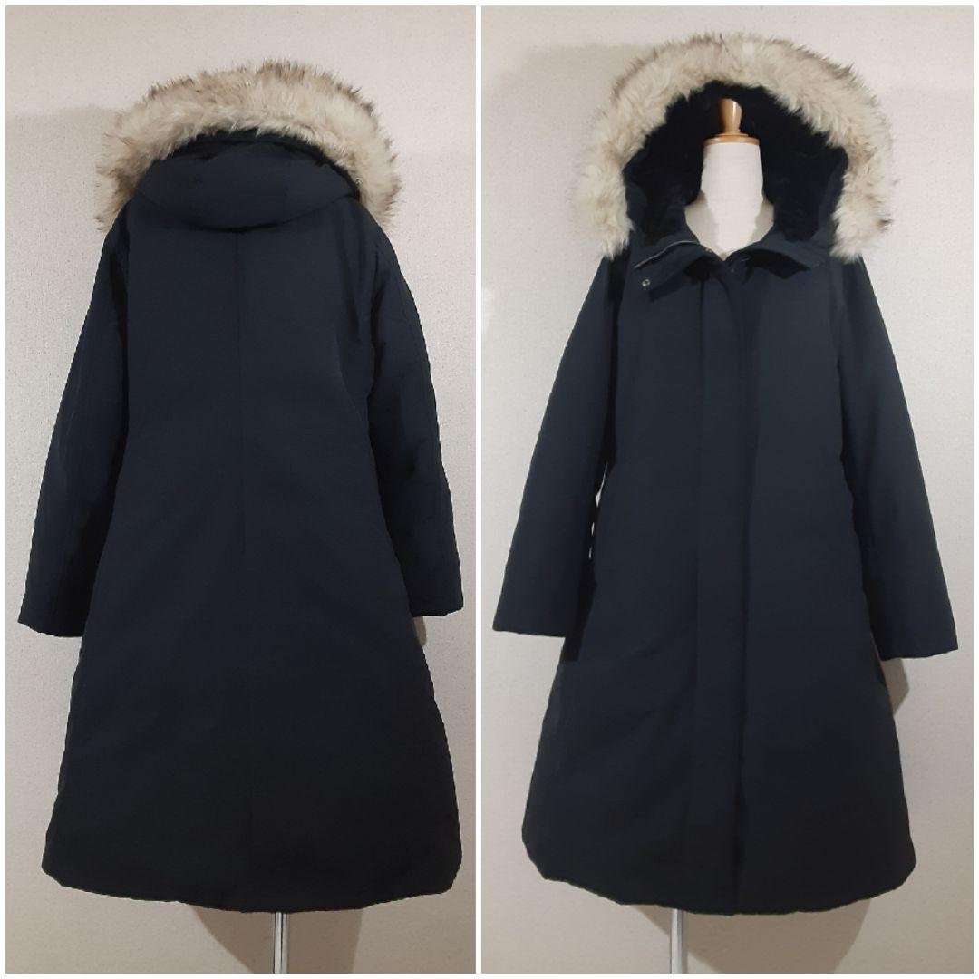 ユニクロ　大きめサイズXL　ダウンロングコート　黒　ファー付フード内ベロア　美品