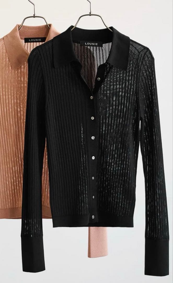 未使用LOUNIE アセテートリブ襟付きリブカーディガン アセテートリブルーニィ