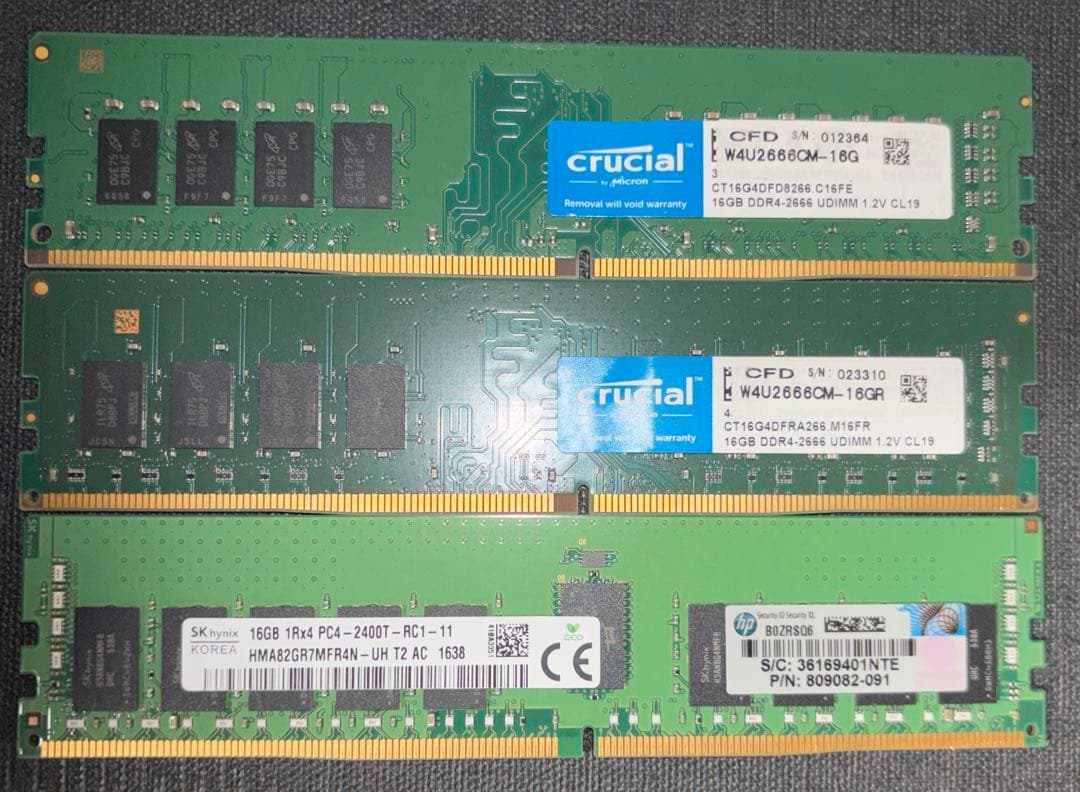 (ジャンク品)DDR4 デスクトップメモリ 16GB 3枚