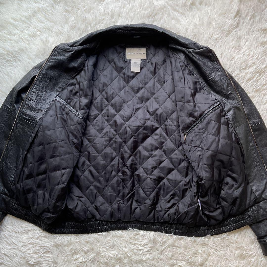 人気✨90's レザージャケット　本革　ボンバー　ブラック　襟付 大きい　L