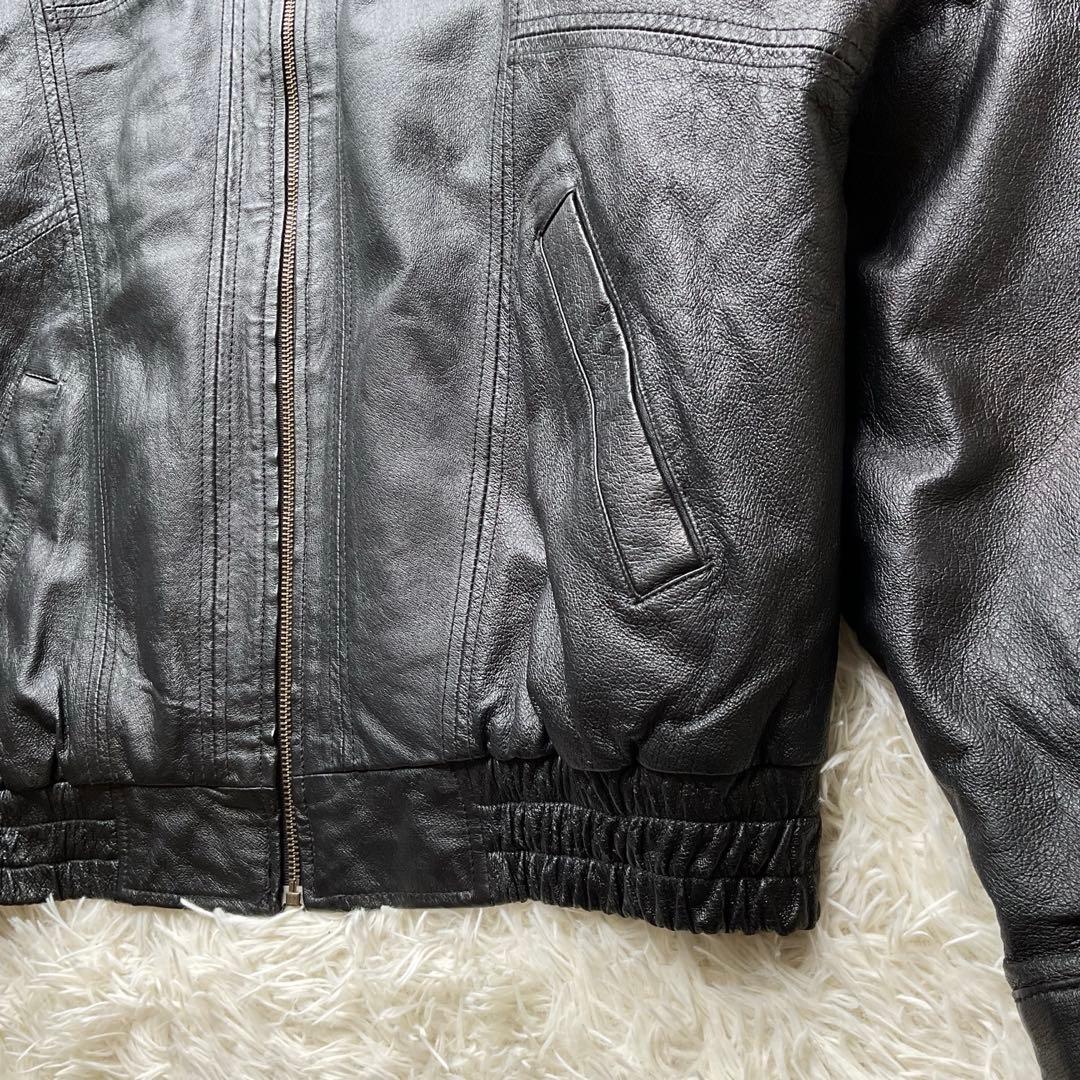 人気✨90's レザージャケット　本革　ボンバー　ブラック　襟付 大きい　L