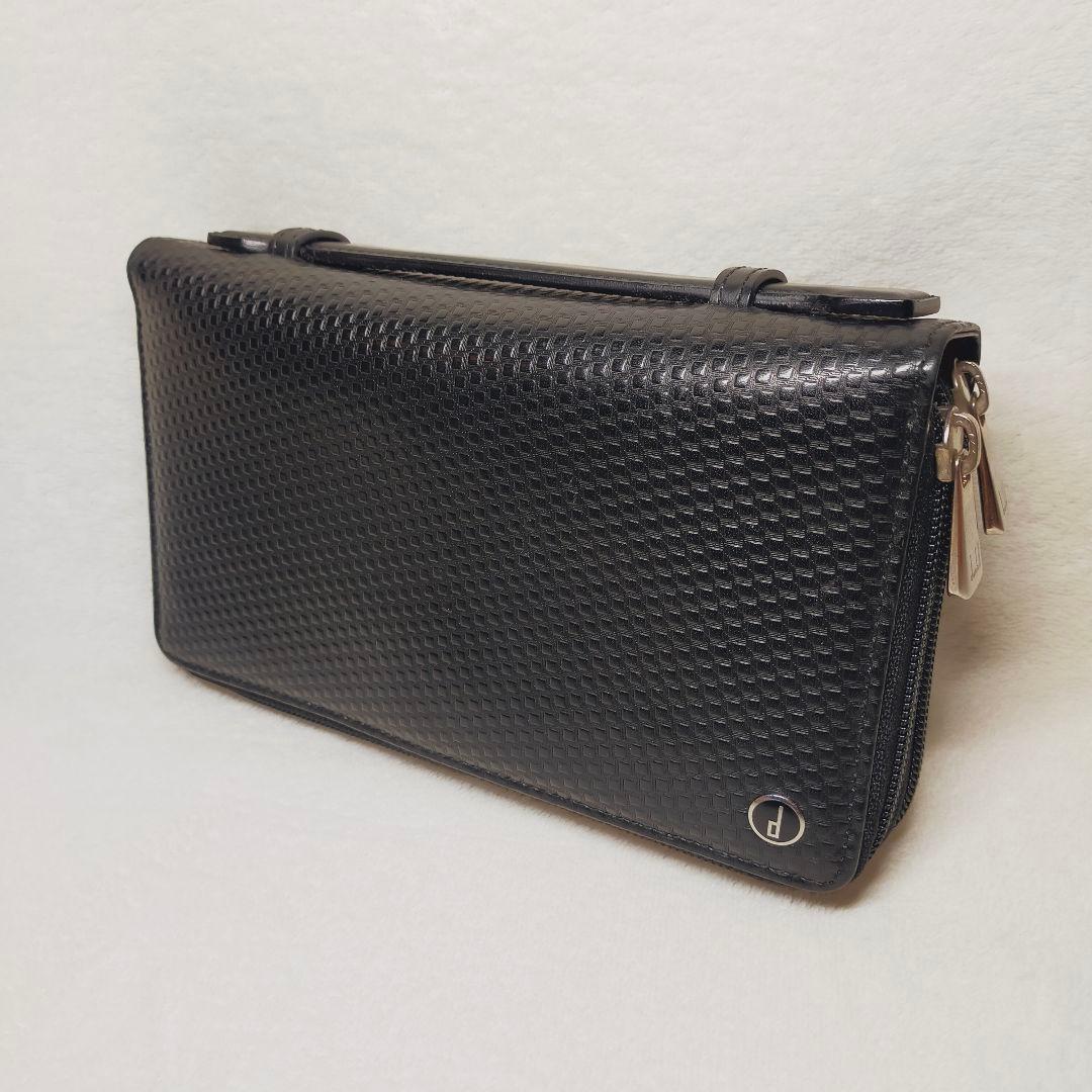 美品 ダンヒル レザー ラウンドファスナー オーガナイザー 財布 ブラック