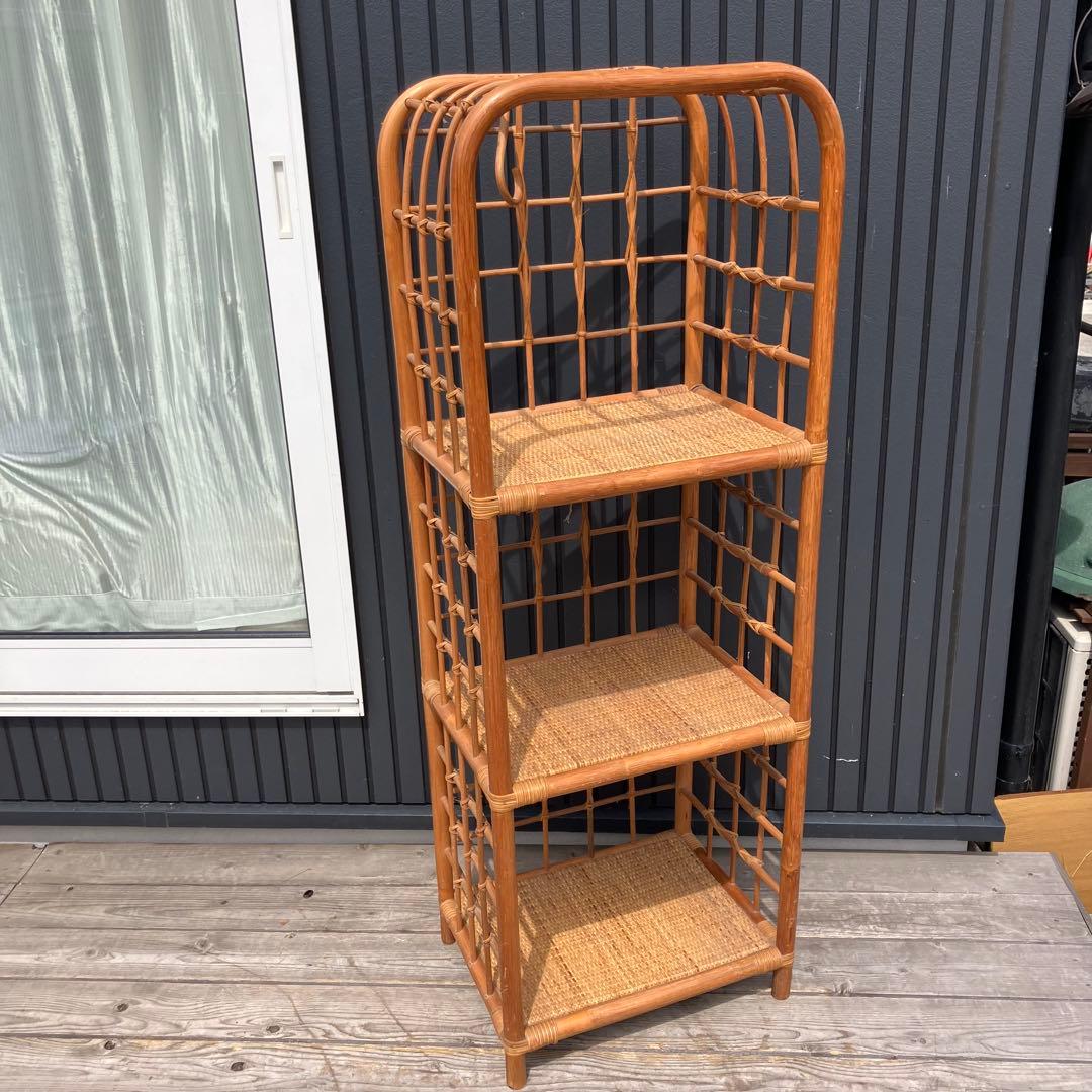 昭和レトロ アーチ型 3段ラタンラック オープンシェルフ 飾り棚 ディスプレイ