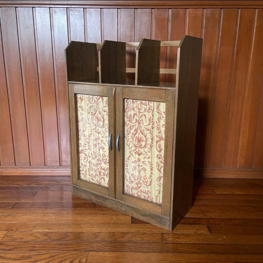 アンティーク家具　本棚付ガラス戸棚　昭和レトロ　本棚　収納棚