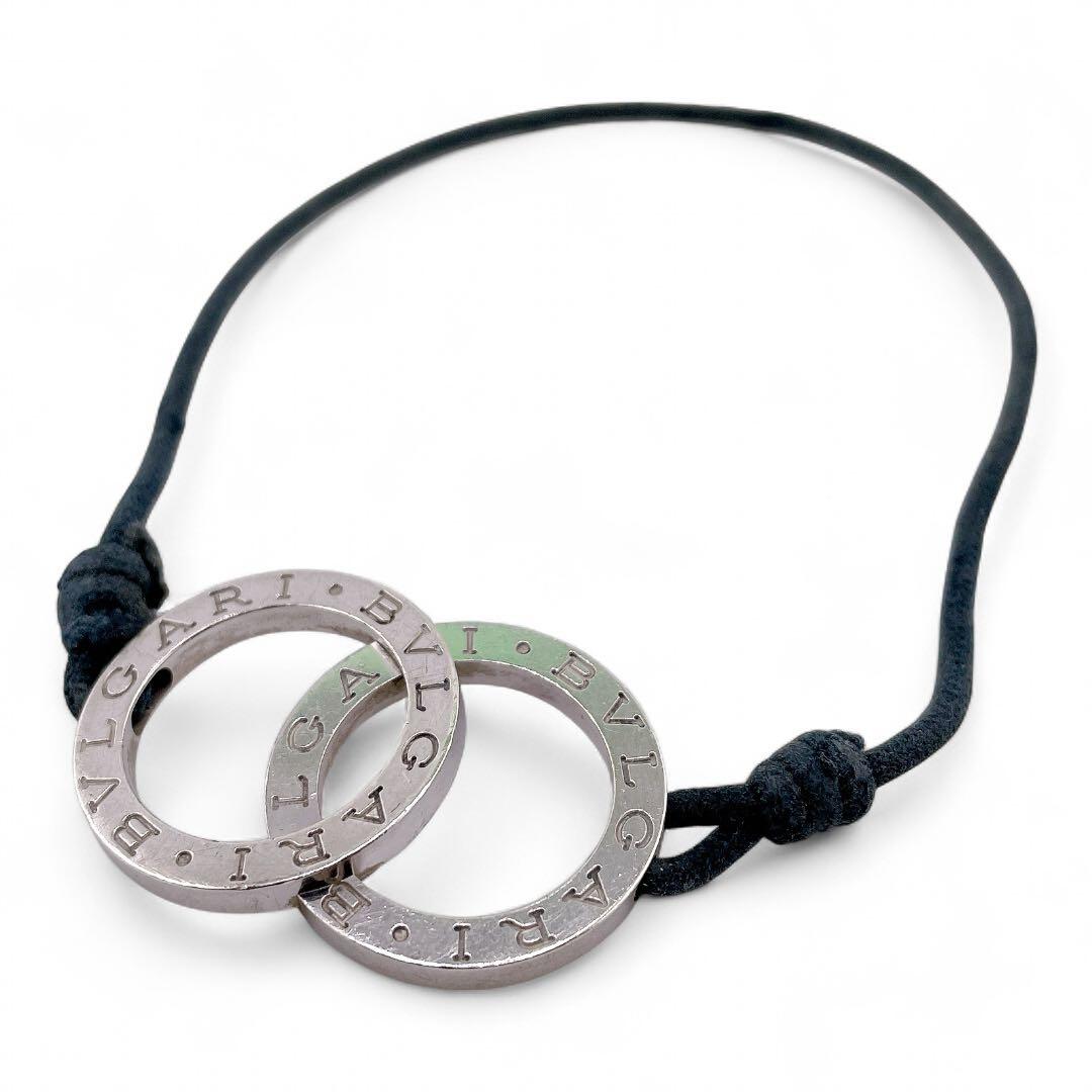 ブルガリBVLGARI ダブルサークル ブレスレット シルバー ブラックコード