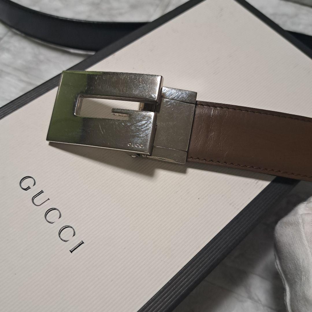 ✨️美品✨️GUCCI グッチ Gバックル 茶色 黒 リバーシブル ベルト