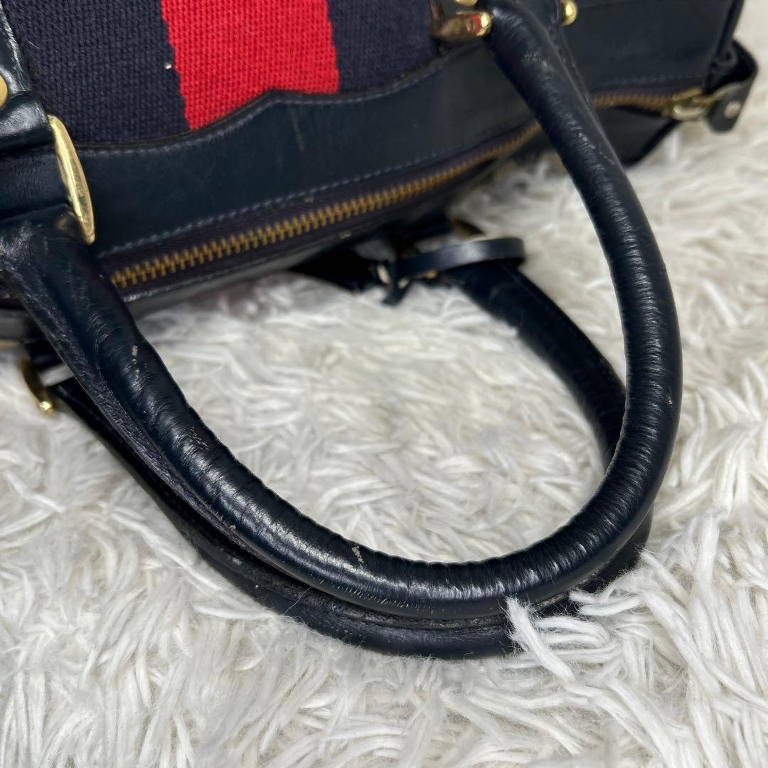 GUCCI GGキャンバス　シェリーライン　ボストンバッグ　ハンドバッグ　紺