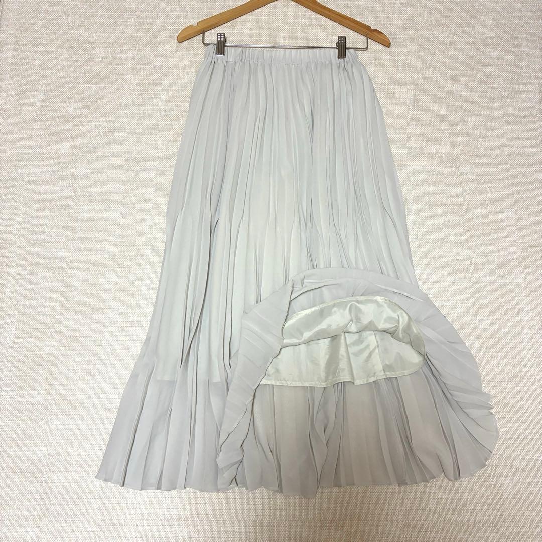 美品◆Soeju ソージュ プリーツスカート 85cm丈　ライトグレー
