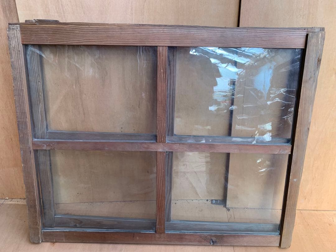 戦前　古い木枠ゆらゆらガラス戸4分割2枚組　建具古家具仕切り古民家