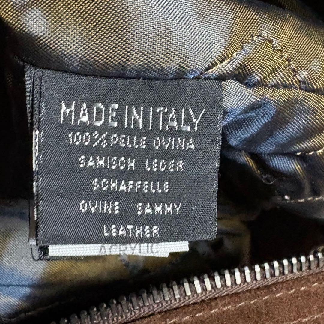 イタリア製 スエードレザージャケット 茶色×緑 XL 切り替えウールブルゾン