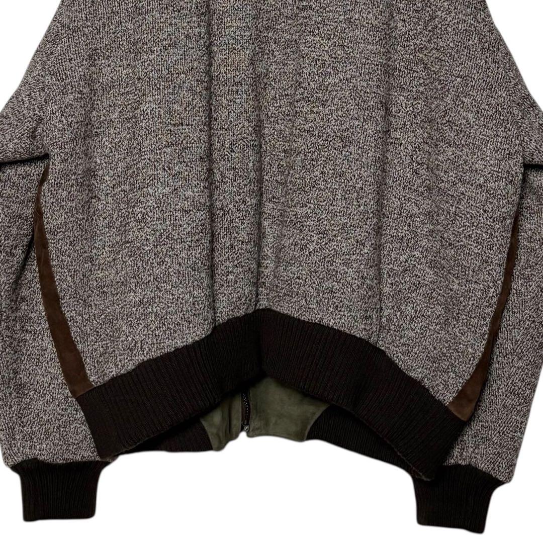 イタリア製 スエードレザージャケット 茶色×緑 XL 切り替えウールブルゾン