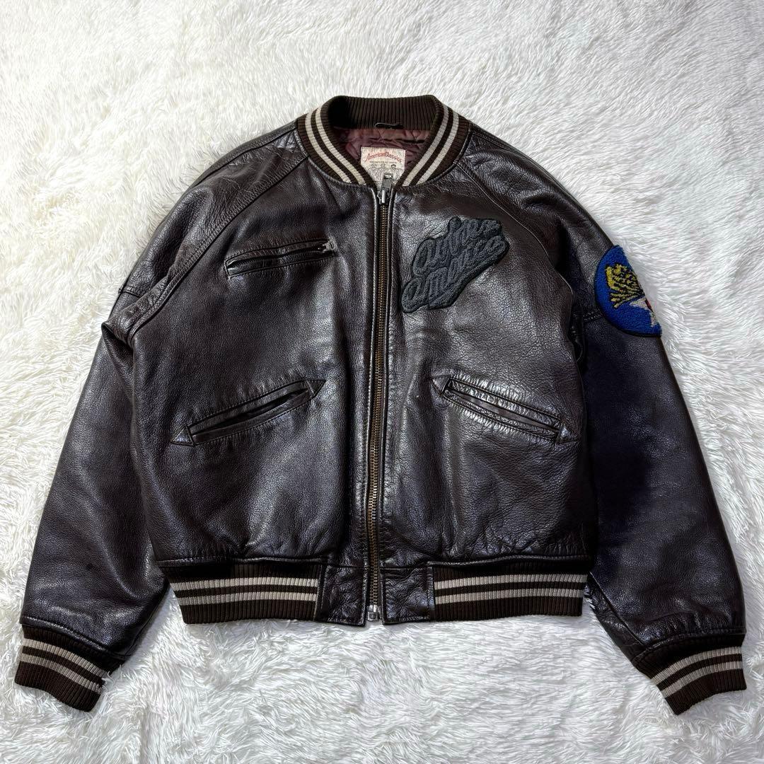 90s✨AVIREX アーチロゴ バーシティ オールレザージャケット M 短丈