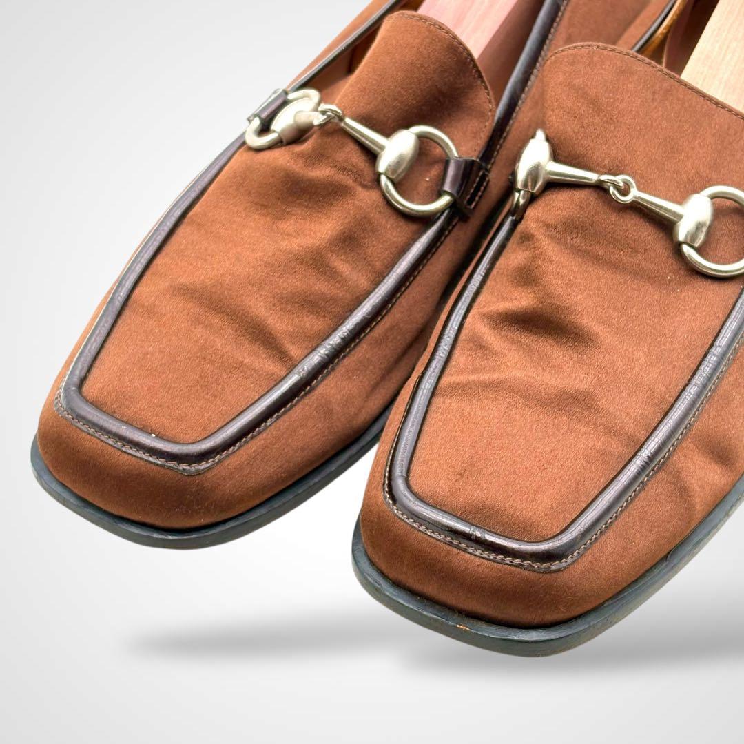 希少✨GUCCI グッチ ホースビット ローファー サテン ブラウン 6 1/2