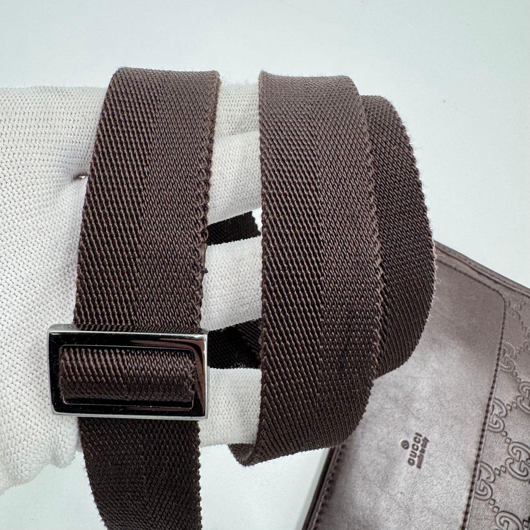 GUCCI グッチ シマ レザー ショルダーバッグ サコッシュ 斜めがけ 濃茶