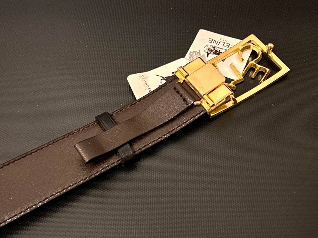 未使用 90s ビンテージ セリーヌ リバーシブル 本革 レザーベルト 黒/馬車