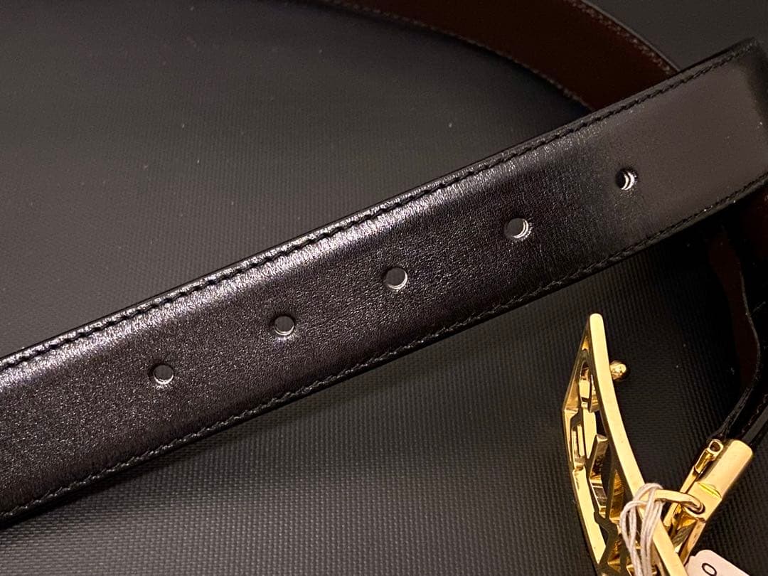 未使用 90s ビンテージ セリーヌ リバーシブル 本革 レザーベルト 黒/馬車