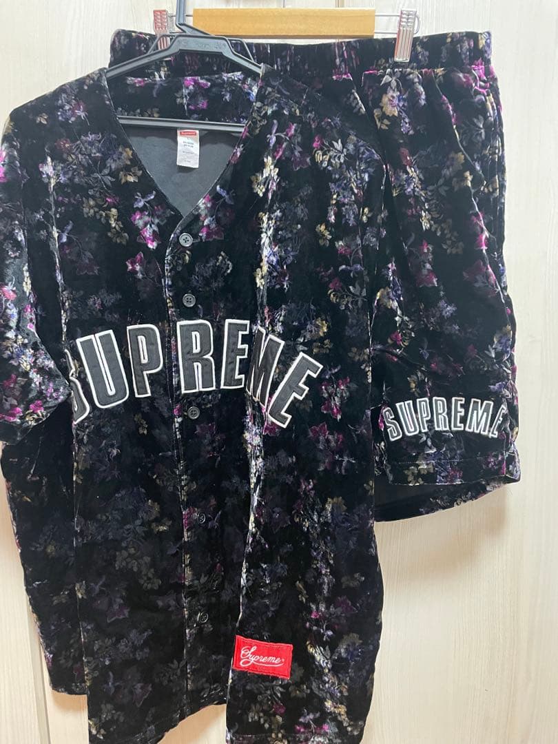 Floral Velour Baseball Jersey short セット