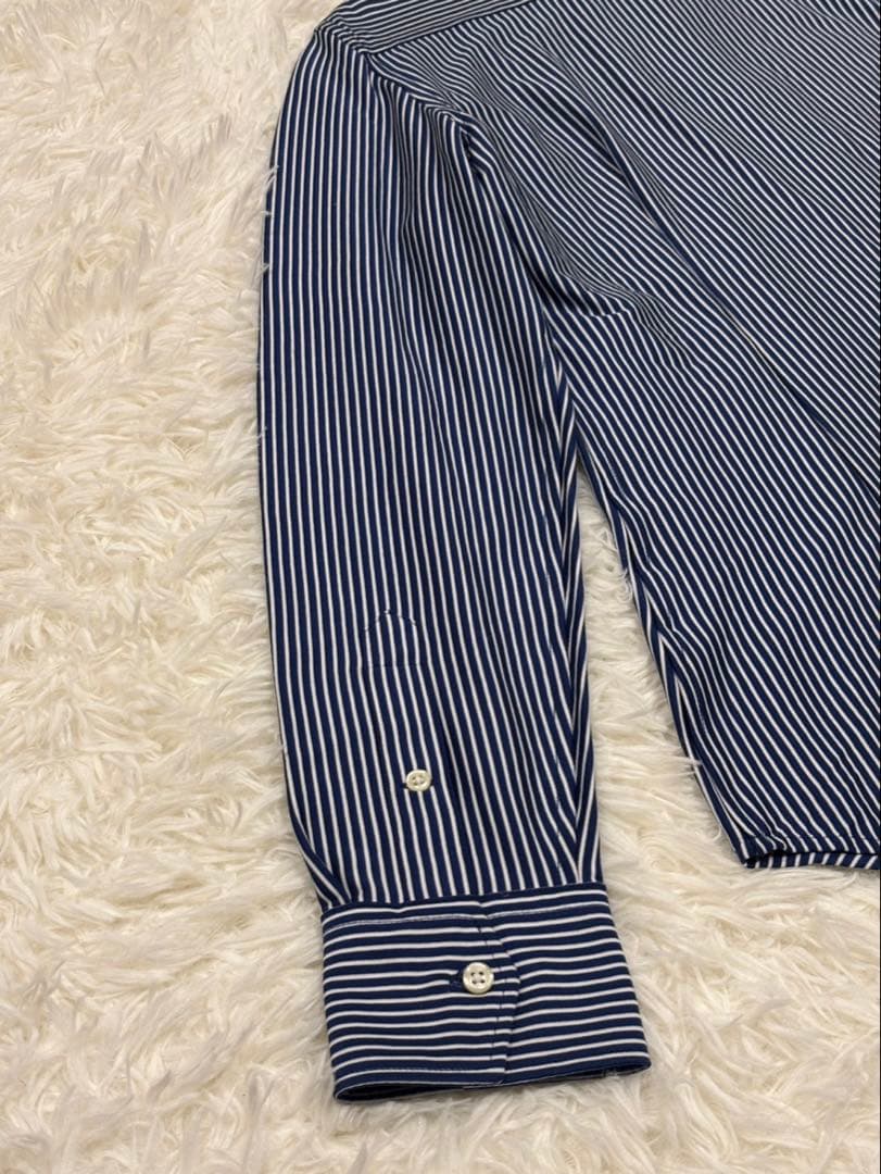 【新品】ポロラルフローレン ニットドレスシャツ ストライプ L ネイビー