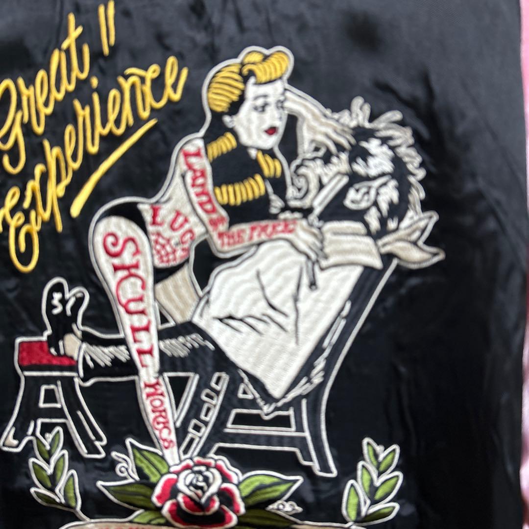 新品　XL スカルワークス　ドクロ　スカジャン　ブラック　ピンク