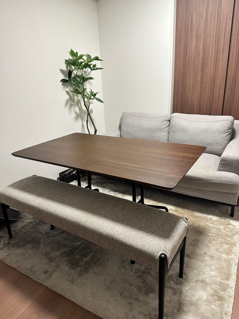 ※まみむ※【美品】グレー ファブリックベンチ&テーブルセット