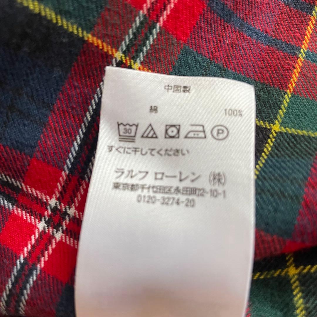 美品　ラルフローレン　S ネルシャツ　タータンチェック　ポニー刺繍　レッド系