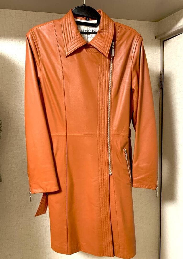 [ヒヒン]BALMAIN バルマン ラムレザー コート 黄橙色 サイズ11