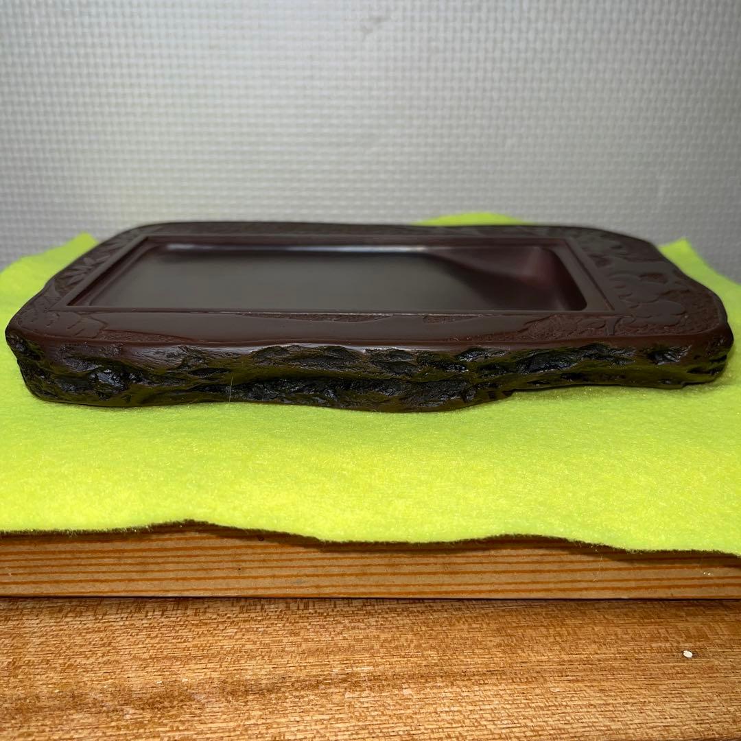 ⭕️赤間硯　共蓋付き　研堂作　梅花彫刻硯　美品　墨持ちが良い　硯